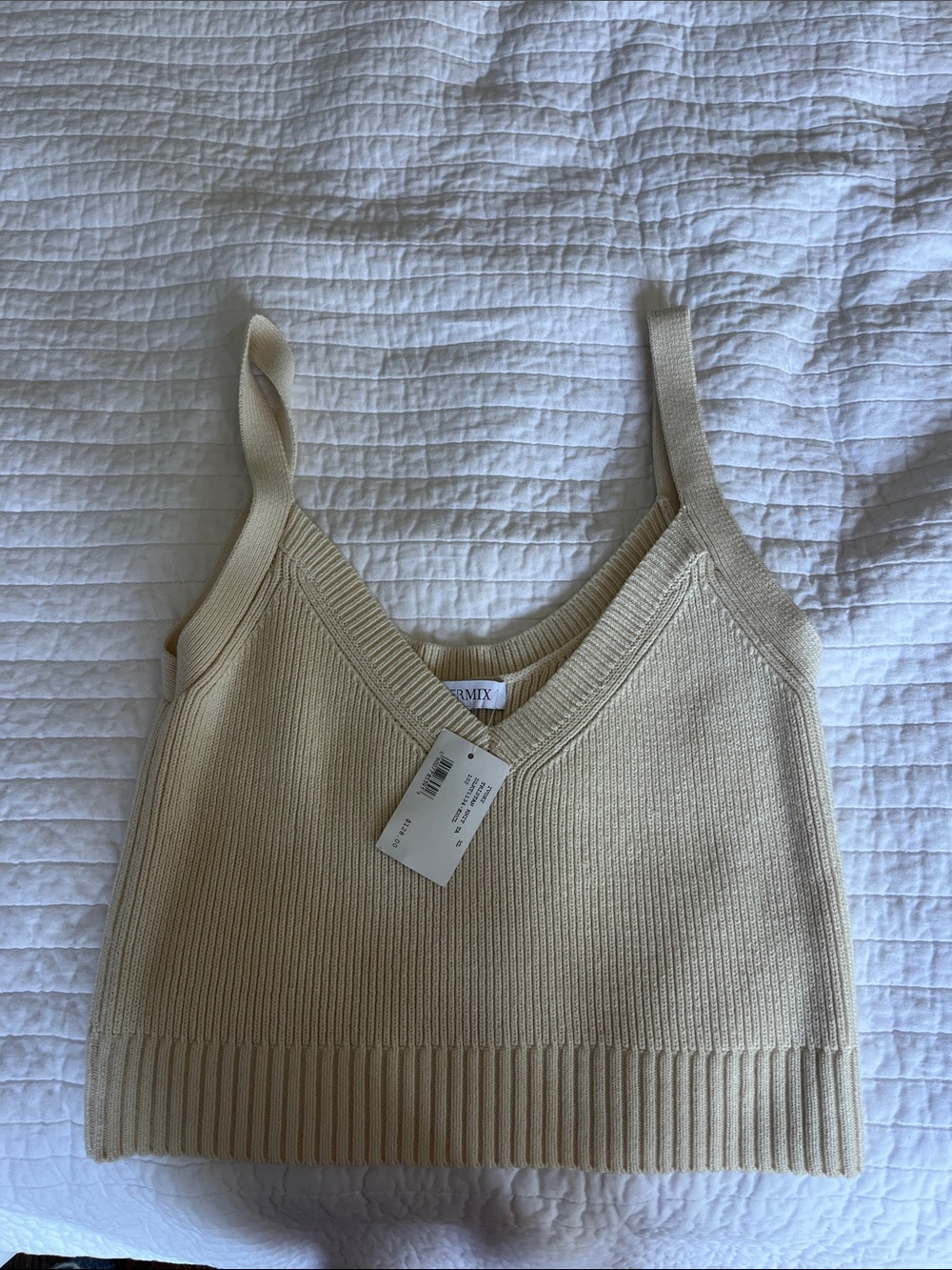INTERMIX Cream Ribbed Knit Tank Top